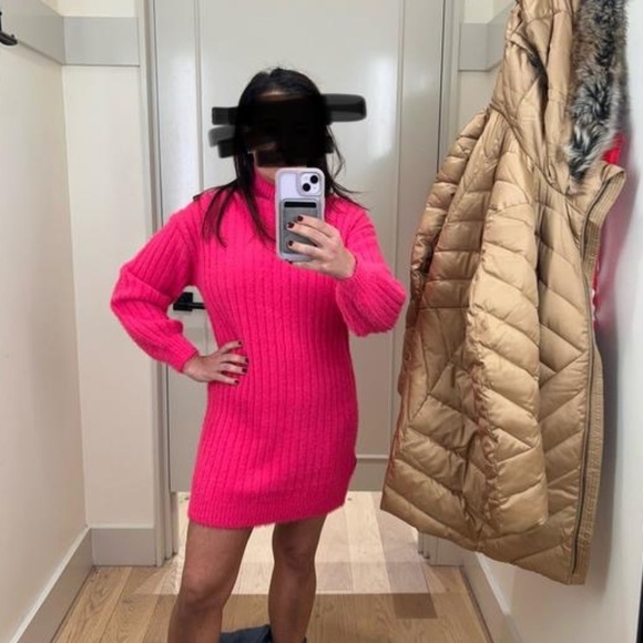 NWT Anthropologie Flat White Fuzzy Turtleneck Dress Small - Picture 5 of 7